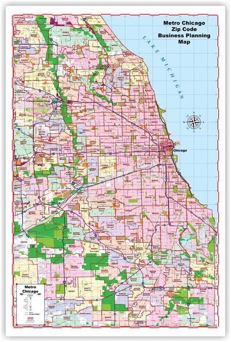 Progeo City Maps Metro Chicago With Zip Codes Large 48 X 72 Laminat