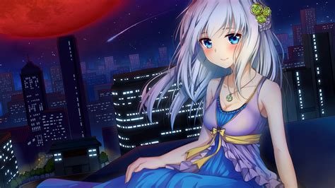 Download 1920x1080 Anime Girl Dress Akatsuki Red Moon