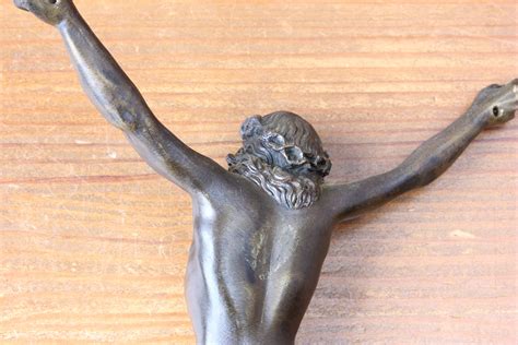 Antique Solid Bronze Corpus Jesus Christ Figure Crucifix C1900