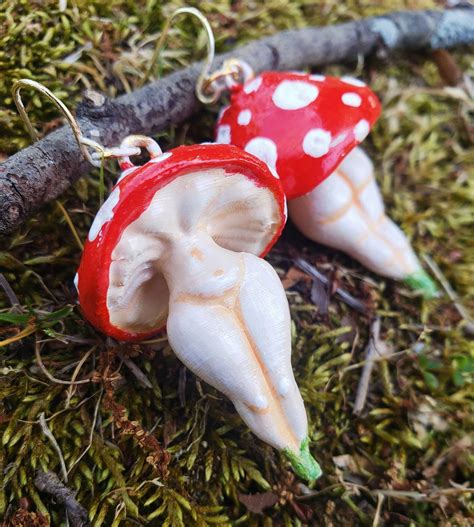 Mushroom Earrings 3d Printed Amanita Mushroom Babe Etsy