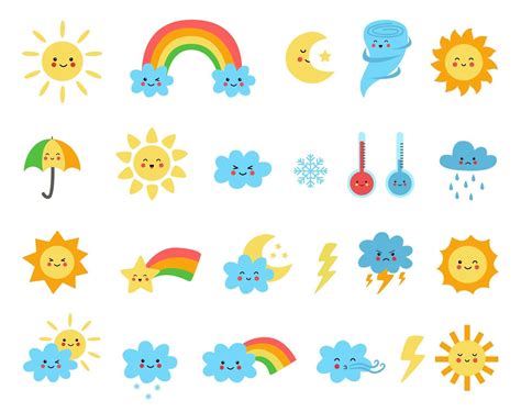 Set Of Cute Cartoon Weather Icons Vector Illustrations 2420571 Vector