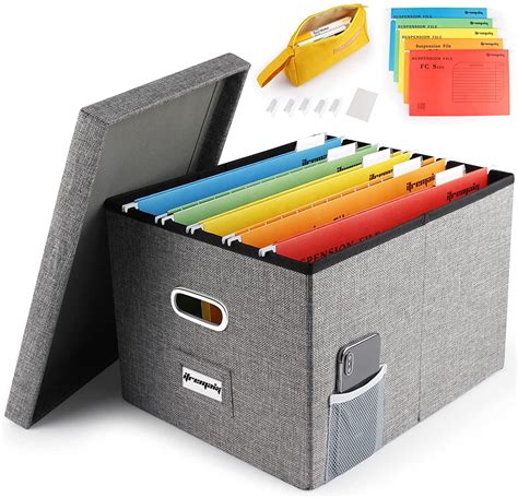 File Organizer Box Office Document Storage With Lid Collapsible Linen Hanging Filing