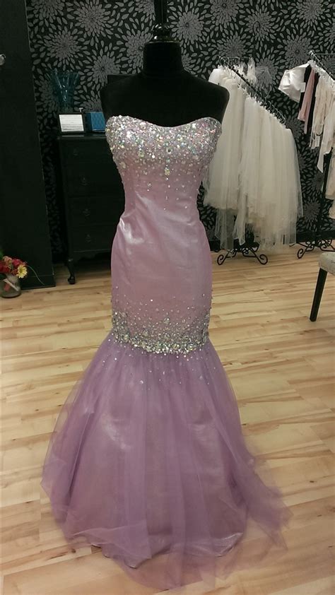 Mermaid Strapless Lilac Taffeta Tulle Beaded Prom Dress Corset Back
