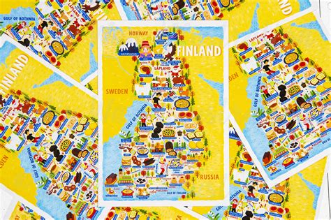 Finland Map Postcard Colourful Fun Postcard