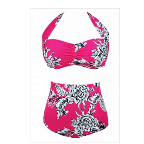 Rosy Floral Print Ruched Top High Waist Plus Size Swimsuit Emfed