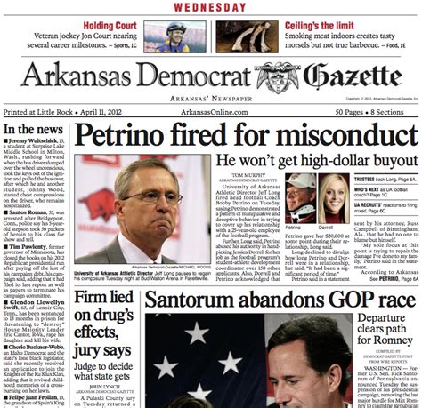 Front Page Of The Arkansas Democrat Gazette On April 11 2016