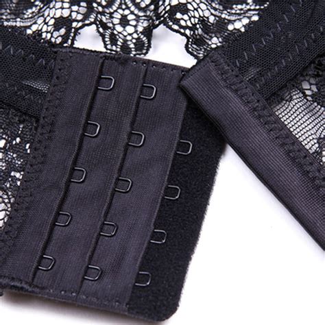 Black 7 Pcs Sexy Lace Lingerie Set With Robe Bra Panties Stockings