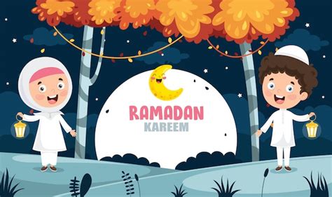 Premium Vector Vector Illustration Of Muslim Kids Celebrating Ramadan