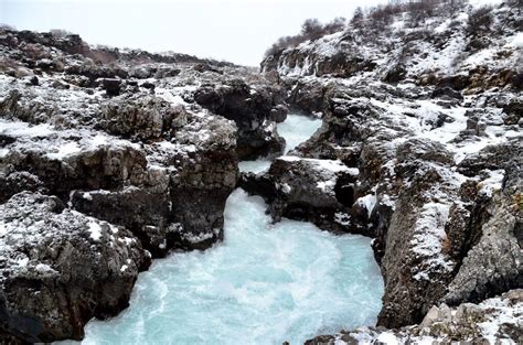 Powerful Barnafossar Waterfall In Iceland