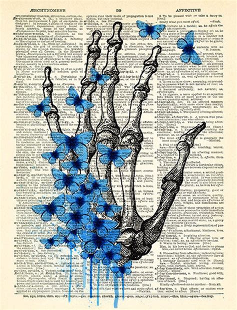 Skeleton Hand Art Blue Butterflies Art Print Skeleton Poster Etsy Uk
