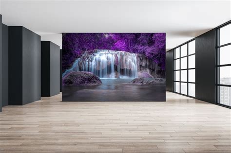 Purple Waterfall Wall Mural Wallpaper Wall Art Peel And Stick Etsy