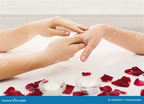 Hand Massage At Spa Salon On White Towel Stock Image Image Of People Lifestyle 109302847