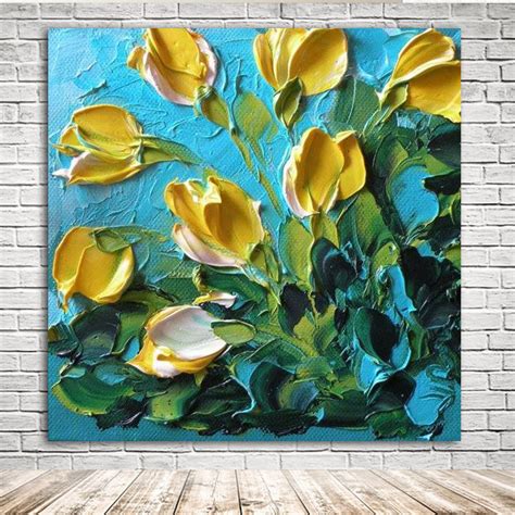 Kgtech 3d Thick Texured Acrylic Painting Yellow Tulip Flowers Wall Art