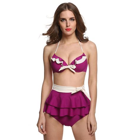 Buy Summer Swimwear Sexy Halter Ruffles Bowknot Push Up Bikini Set Swimsuit