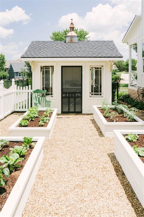 Classic Farmhouse Home Tour White Potting Shed White Raised Beds