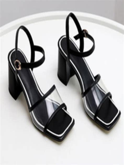 Buy Shoetopia Black Block Sandals With Buckles Heels For Women