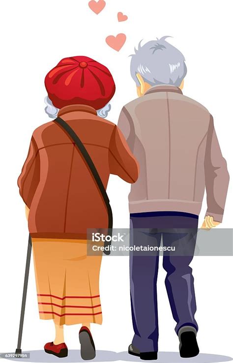 Old Couple In Love Walking Together Vector Illustration Stock