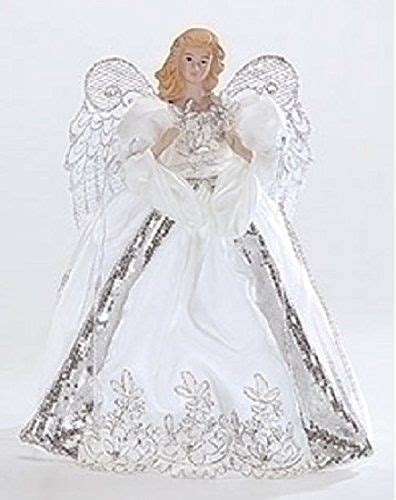 White And Silver Porcelain Angel With Bows Christmas Tree Topper 14