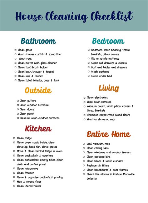 Checklist For House Cleaning Printable