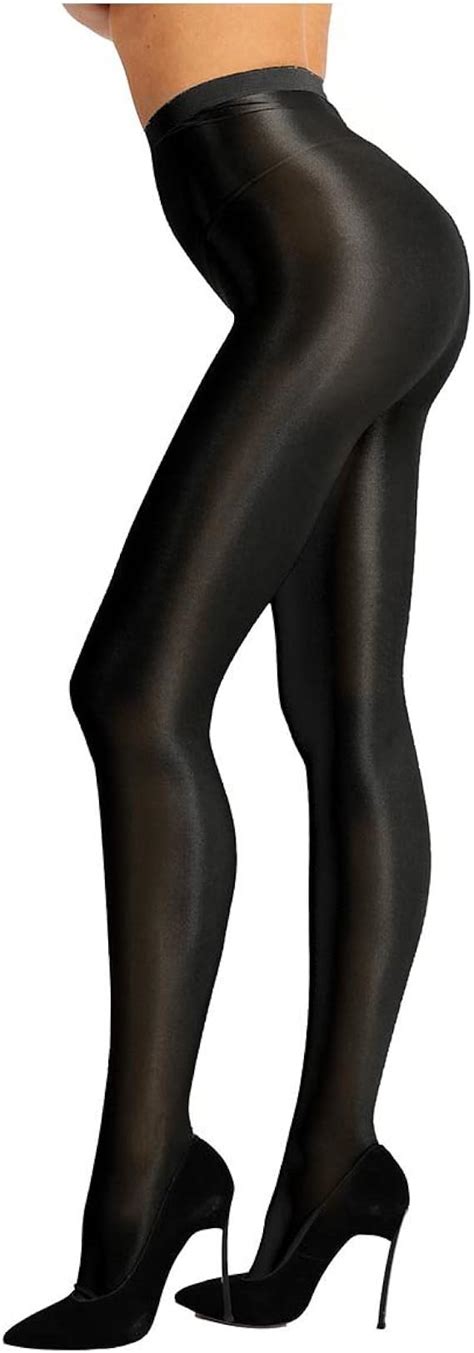 inlzdz womens shiny silk footed stockings spandex run resistant opaque control top pantyhose