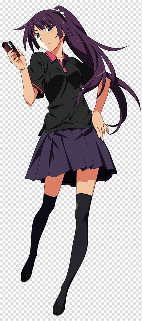 Senjougahara Hitagi Girl Anime Character In Black Shirt And Purple