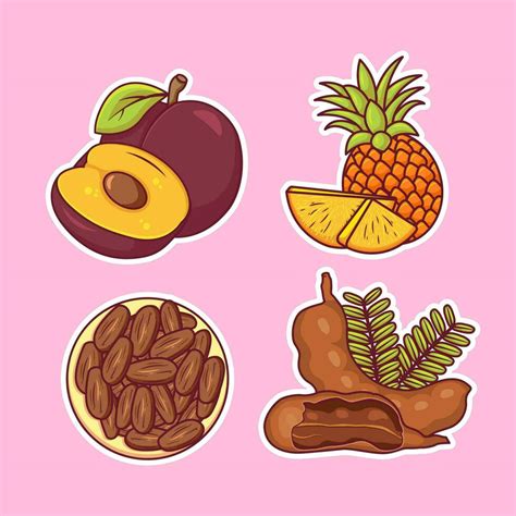 Fruits Sticker Hand Drawn Coloring Vector Icon Illustration Food