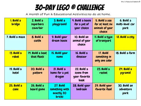 Free Printable 30 Day Lego Challenge Instant Download Vlrengbr