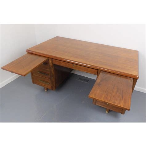 Essential home is the epitome of bohemian design. Mid-Century Modern Jasper Desk Co. Walnut 6-Drawer Writing Desk | Chairish