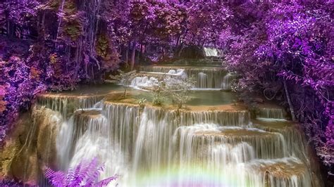 1366x768px 720p Free Download Thailand Park Waterfall Water Purple