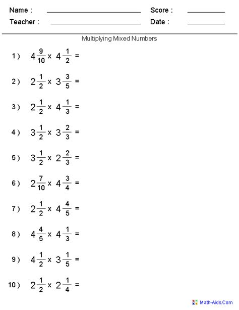 Multiplying Fractions With Mixed Numbers Worksheets With Answers