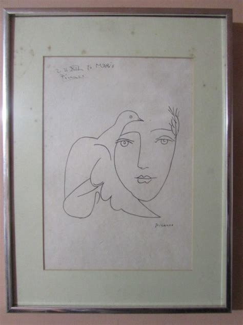 Pablo Picasso Face Of Peace Drawing 1881 1973 11 X 9in