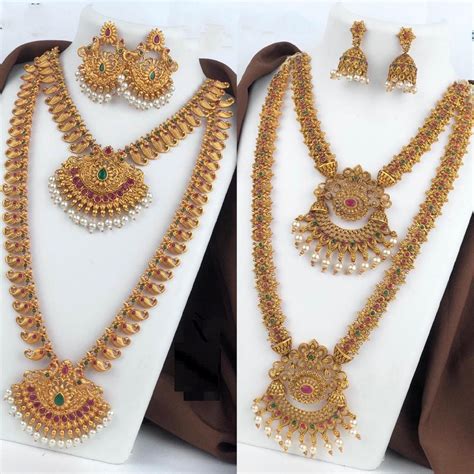 gold plated south indian temple jewelry necklace set gold etsy