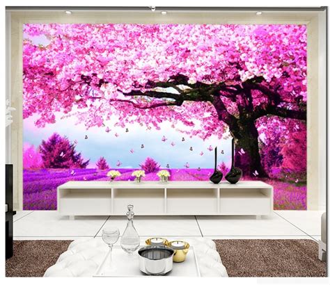 Bacaz Custom Large Purple Trees 3d Wall Mural Wallpaper Wall Painting