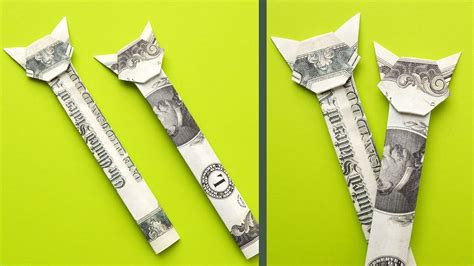 Money Bookmark Cat Origami Dollar Tutorial Diy Folded Youtube
