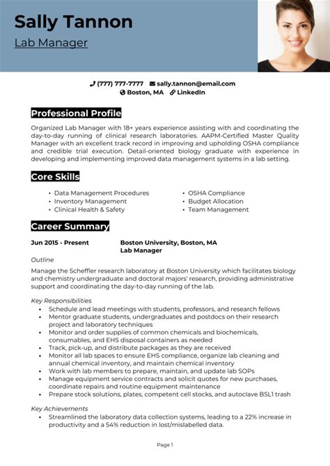Lab Manager Resume Example Guide Get A Great Job