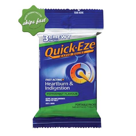 Buy Quick Eze Rapid Relief 3 Chewy Peppermint Packs X 8