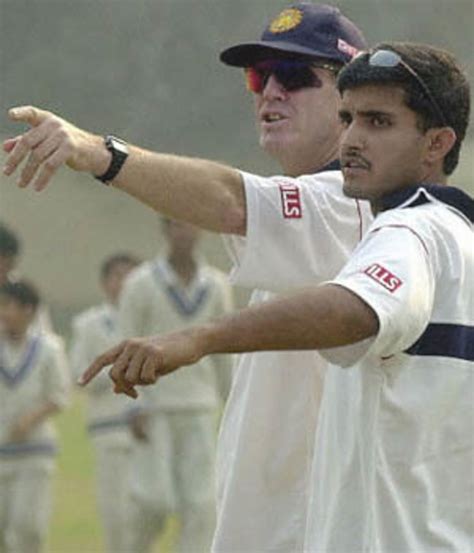 John Wright And Ganguly Point At The Practising Players
