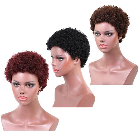 Short Brazilian Afro Kinky Curly Wig Dark Brown Human Real Hair Kinky