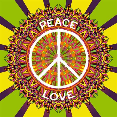 Hippie Peace Symbol Peace And Love Colorful Hand Drawn Grunge Style