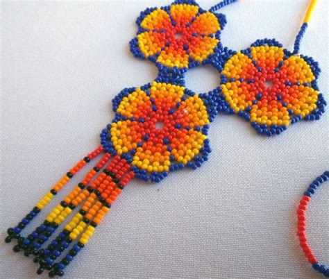 Mexican Huichol Beaded Flower Necklace