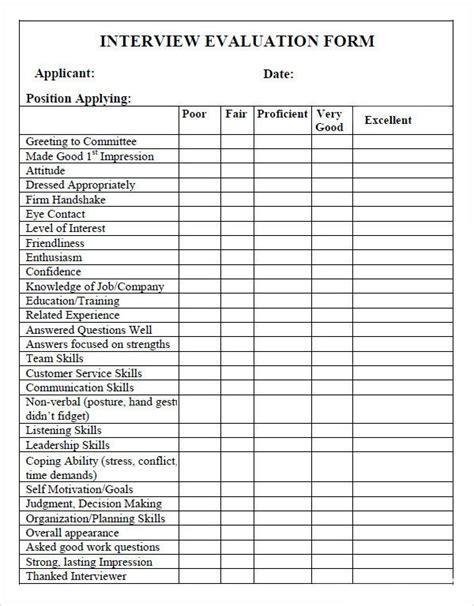 free 13 sample interview evaluation form templates in pdf ms word evaluation form