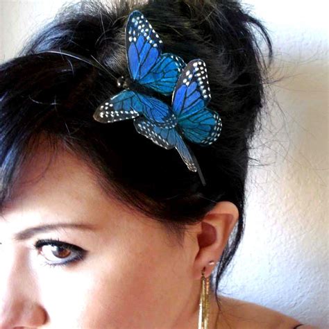 Brandy Two Blue Butterflies Headband Bohemian Hair Accessory 15