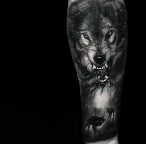 Wolves At Night Mens Forearm Sleeve Tattoo Mens Forearm Sleeve Tattoo