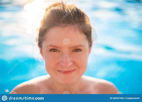 Young Woman Portrait In Swimming Pool Stock Photo Image Of