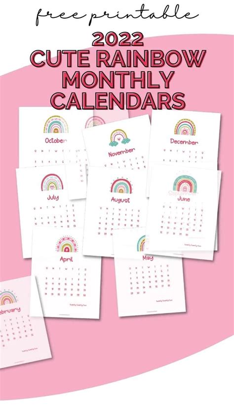 Free Cute Rainbow Monthly Calendar 2022 Busy Mommy Rainbow Free