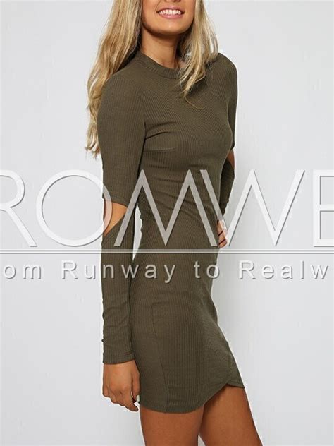 Army Green Long Sleeve Cut Out Bodycon Dress