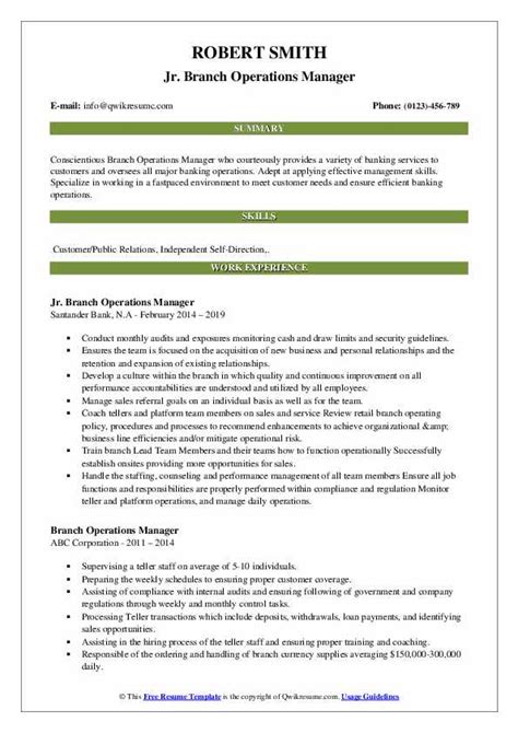 Sample general operations manager job description. Branch Operations Manager Resume Samples | QwikResume