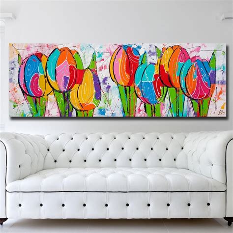 Fashion Wall Art Colorful Tulips Wall Art Oil Paintings Abstract