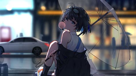 Download Wallpaper 2560x1440 Enjoying Rain Anime Girl Dual Wide 169