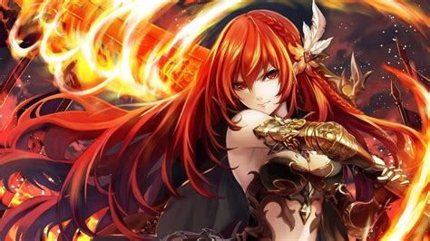 Fantasy Anime Girl Warrior Flaming Sword 4k 227